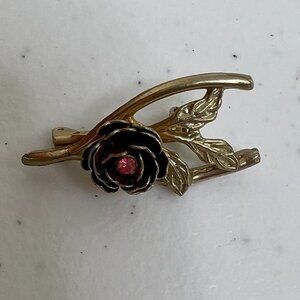 Vintage Wishbone‎ Flower Brooch Pin Pink Gold Tone Rose Textured Small Victorian
